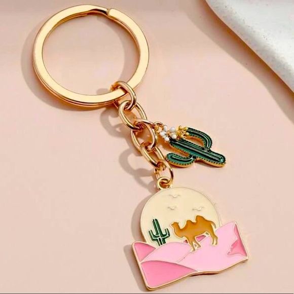 New Desert Cactus Camel Purse Charm Keychain Pink Stocking Stuffer Gift - Picture 1 of 5